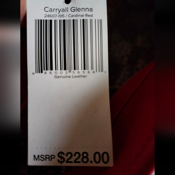 New Cardinal Red Leather Carryall Glenna Satchel - Picture 10 of 12